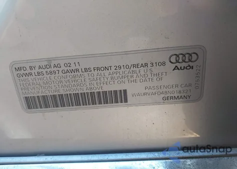 2011 Audi A8 L 4.2 from USA, damaged, VIN WAURVAFD4BN018321